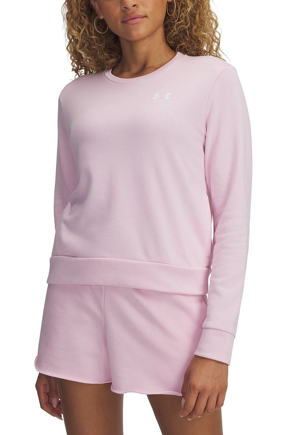 mikina Under Armour Rival Terry Crew - Prime Pink/White - women´s
