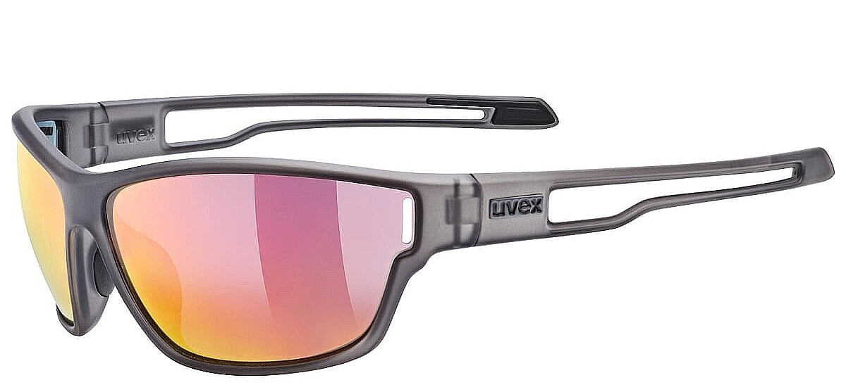 des lunettes Uvex Sportstyle 806 - Smoke Matt/Red