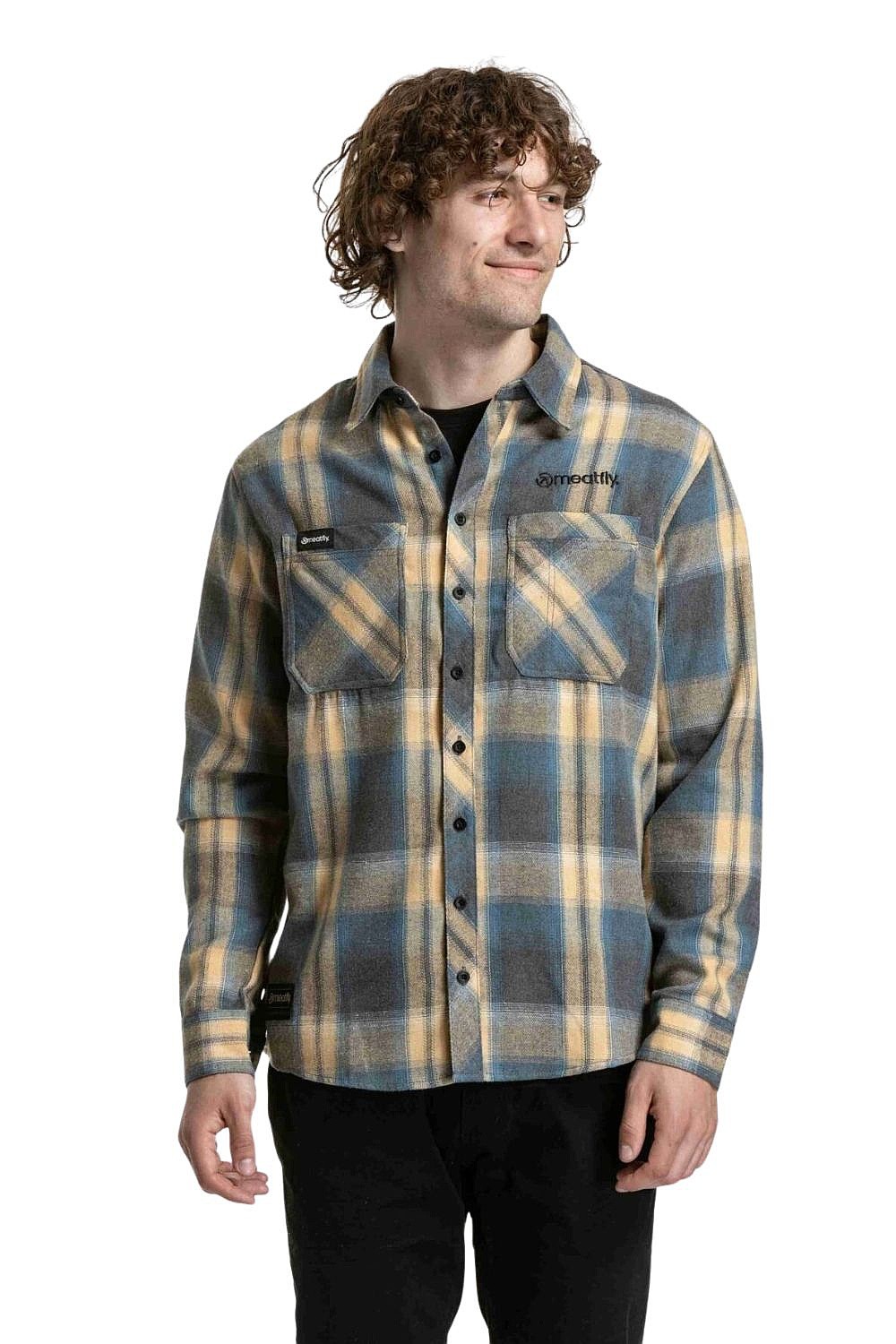 chemise Meatfly Kurt LS - Creame/Blue - men´s
