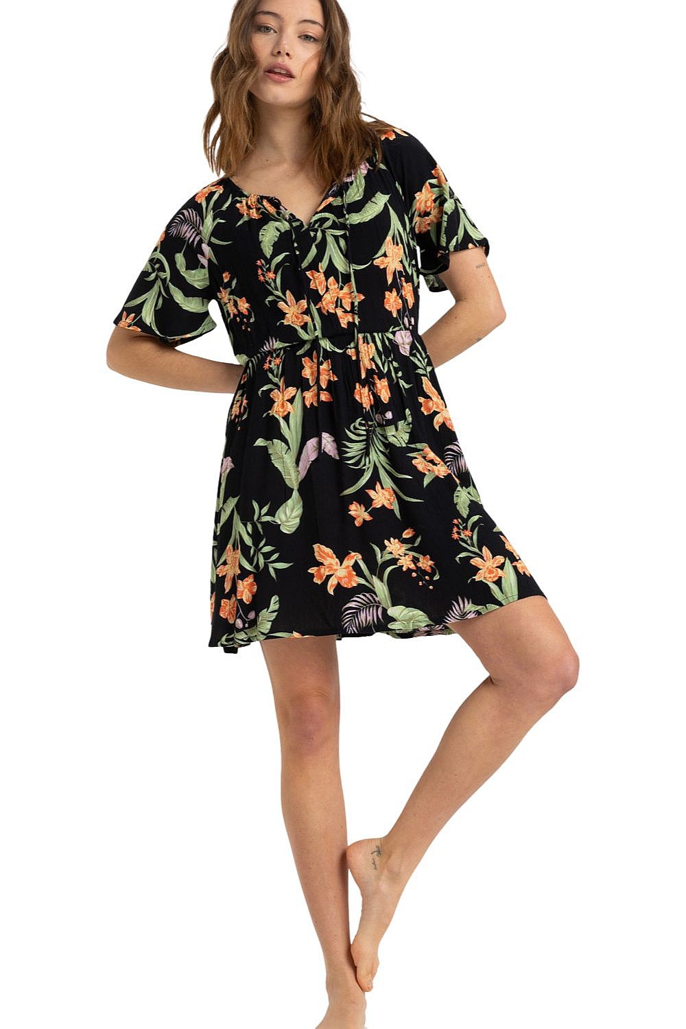 šaty Roxy Tropical Tides Crinkle - KVJ3/Anthracite Island Escape - women´s