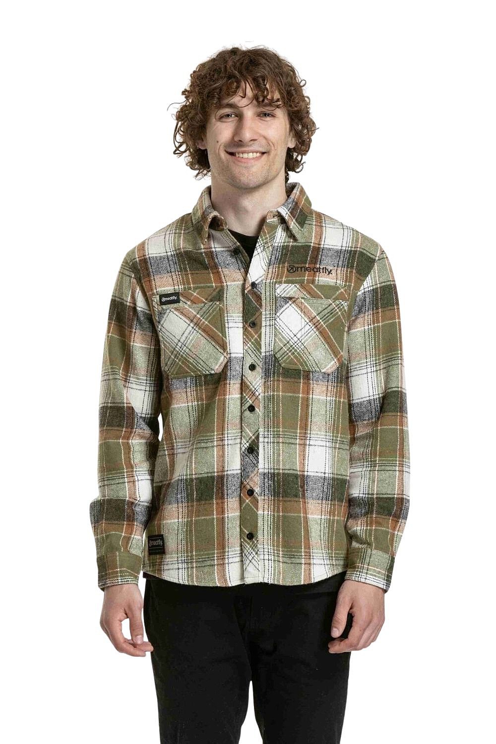 košeľa Meatfly Woody Premium LS - Green/Brown - men´s