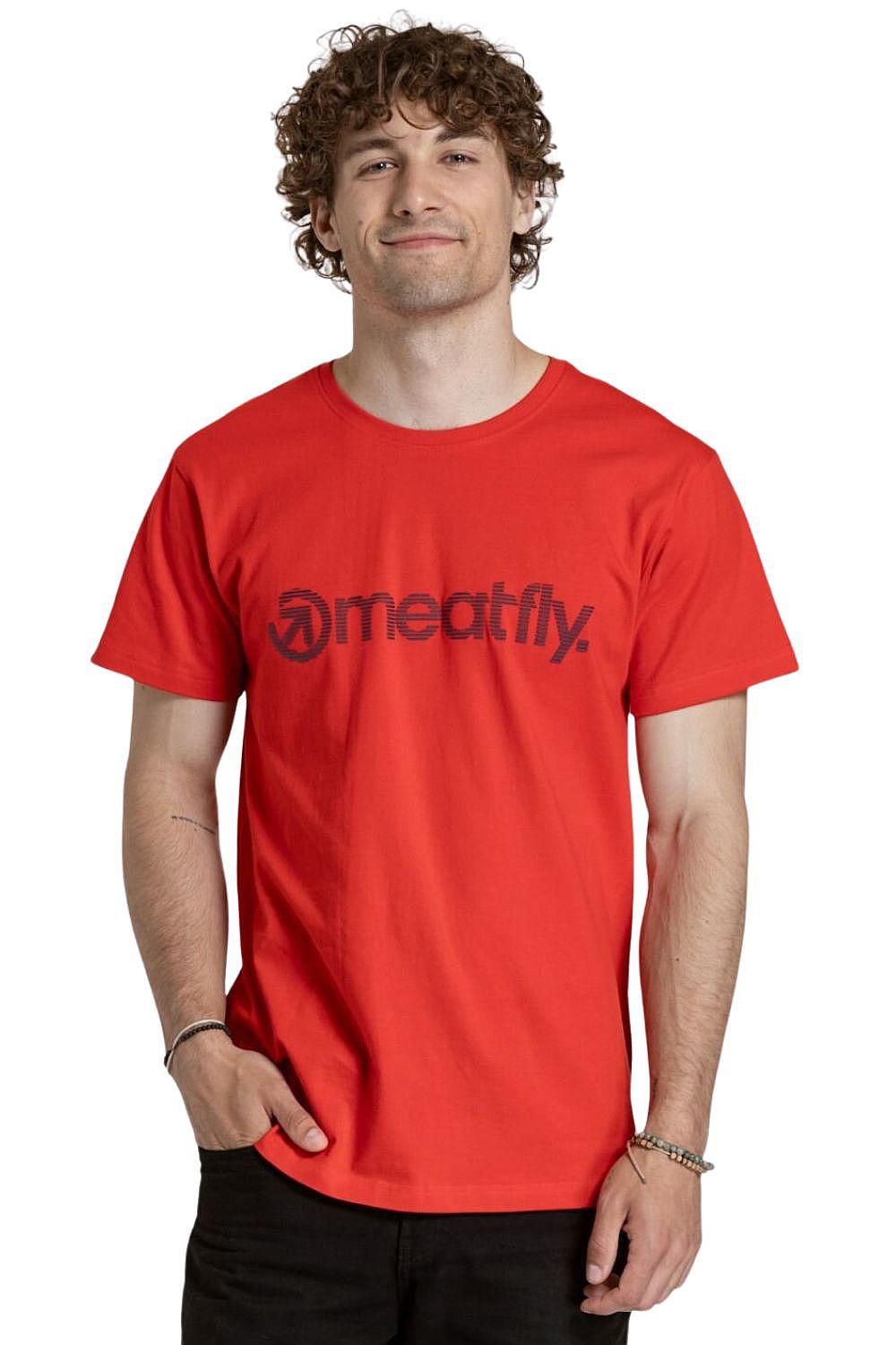T-shirt Meatfly Striped Logo - Bright Red - men´s