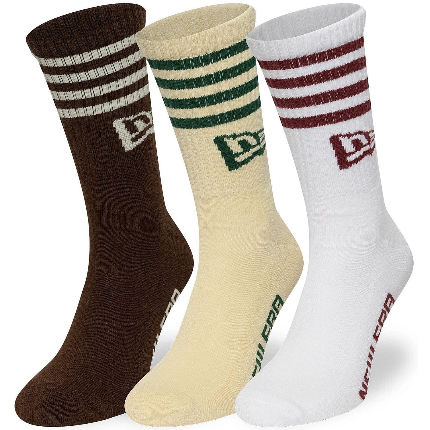 skarpety New Era Stripe Crew 3 Pack - White/Light Cream/Deep Auburn