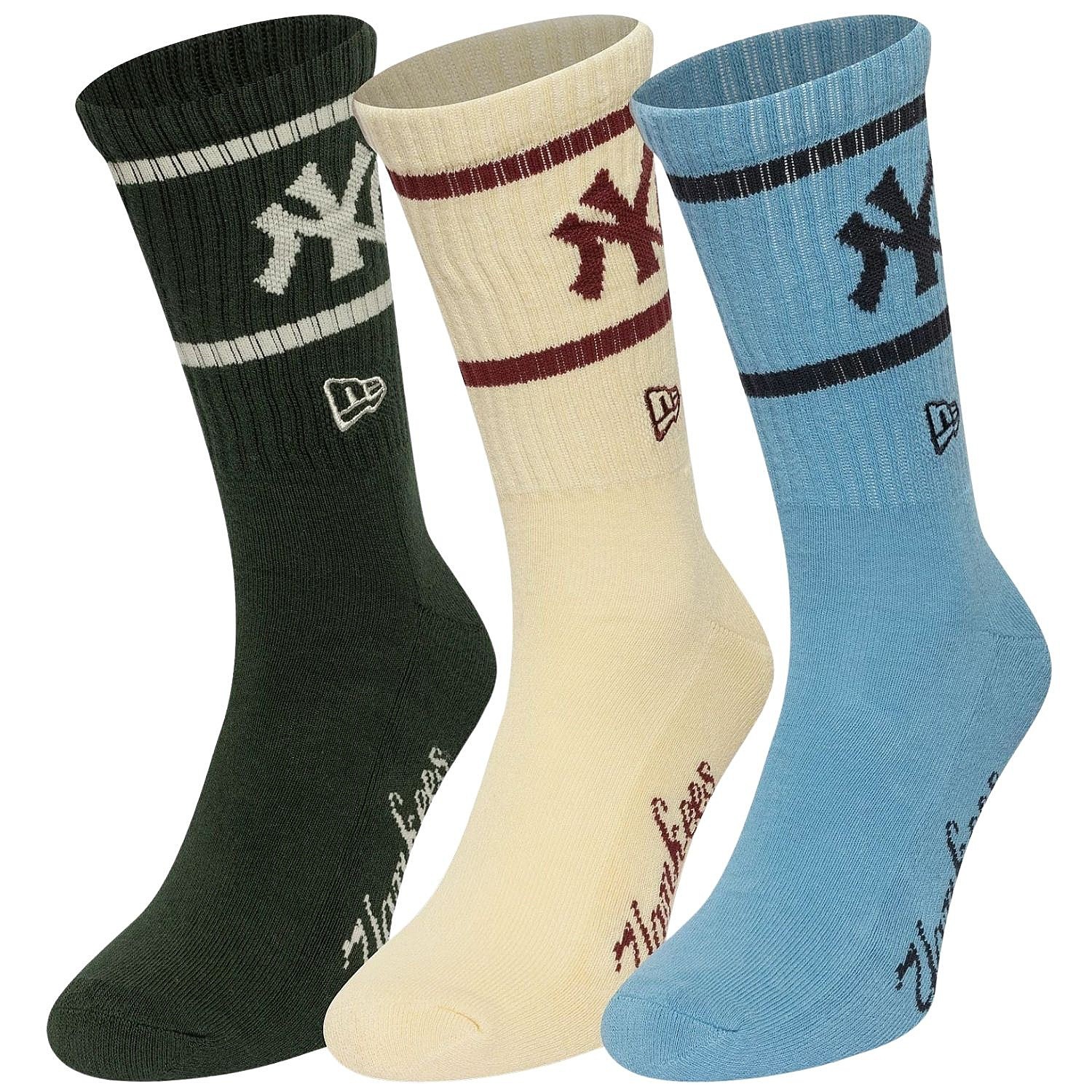 skarpety New Era Flag Crew 3 Pack MLB New York Yankees - Blue Foam/Light Cream/Dark Green