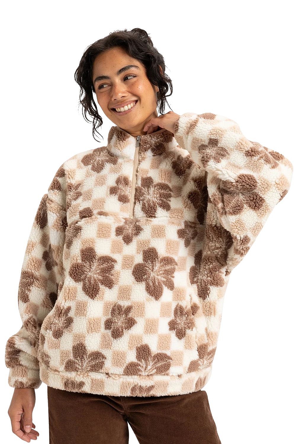 Sweatshirt Roxy Jive Talking Bonded - WBS5/Egret Hibi Square - women´s