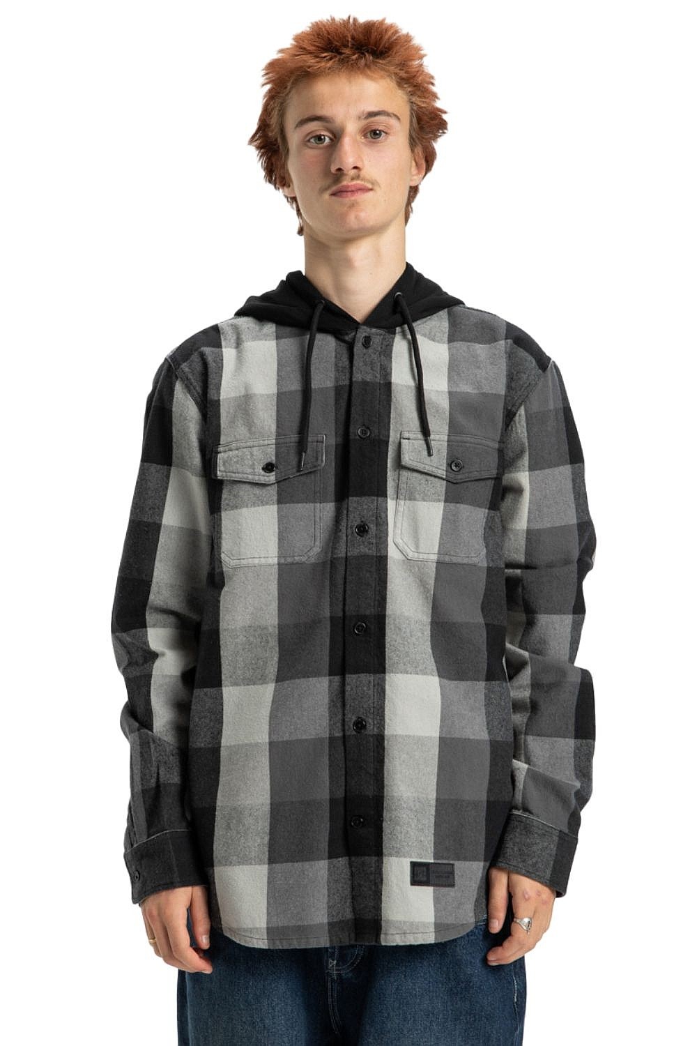 chemise DC Ruckus Hooded LS - KVJ0/Black - men´s