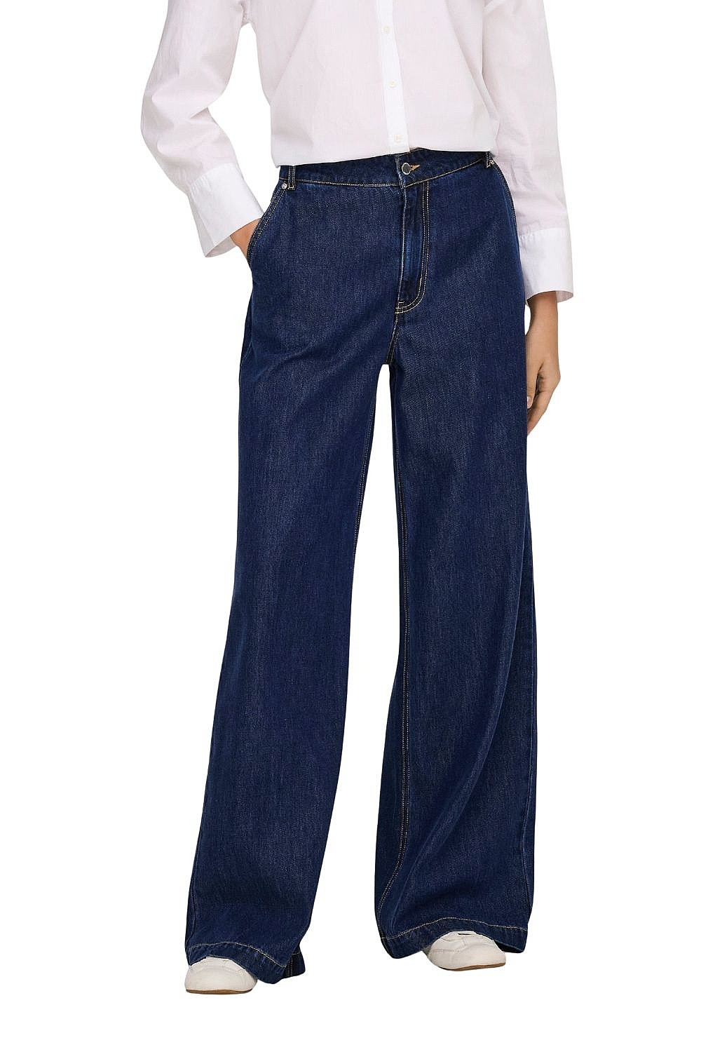 jeansy ONLY Ingrid Mid Waist Wide - Dark Blue Denim - women´s