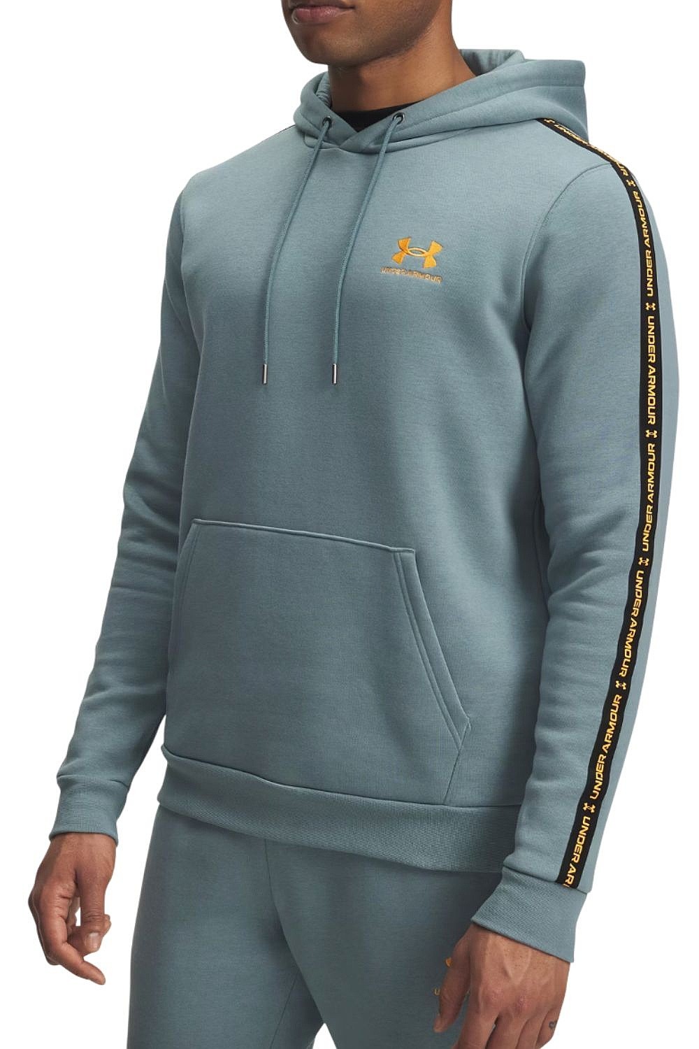 mikina Under Armour Icon Fleece Hoodie Taping - Jasper Blue/Squad Orange - men´s