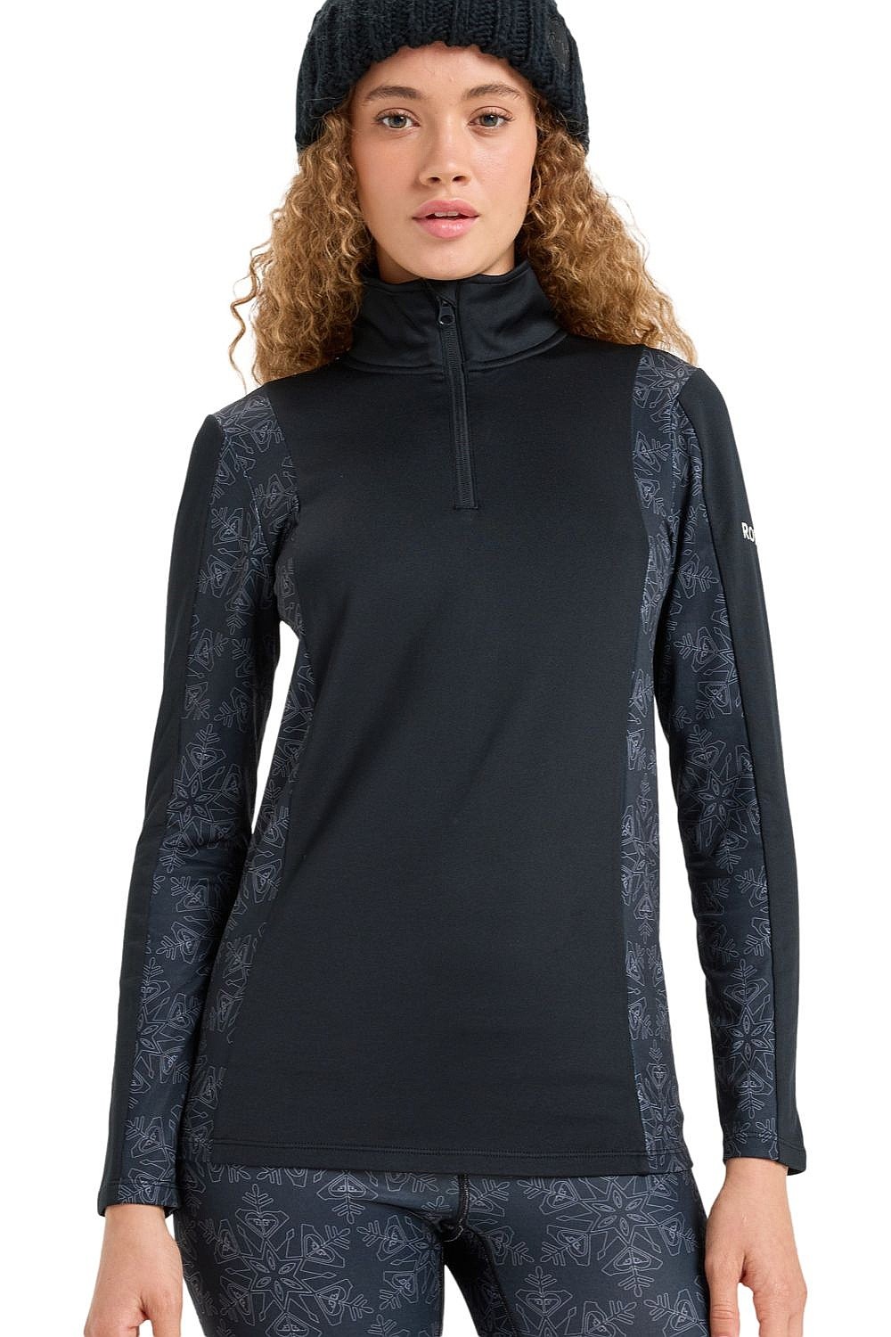 tričko Roxy Daybreak Brushed Half Zip LS - KVJ7/True Black Snowflakes
