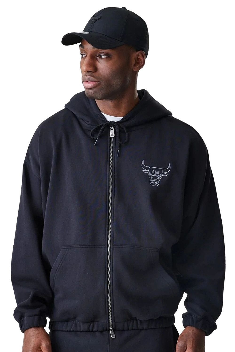 sweat-shirt New Era Linear Oversized Hoodie Zip NBA Chicago Bulls - Black