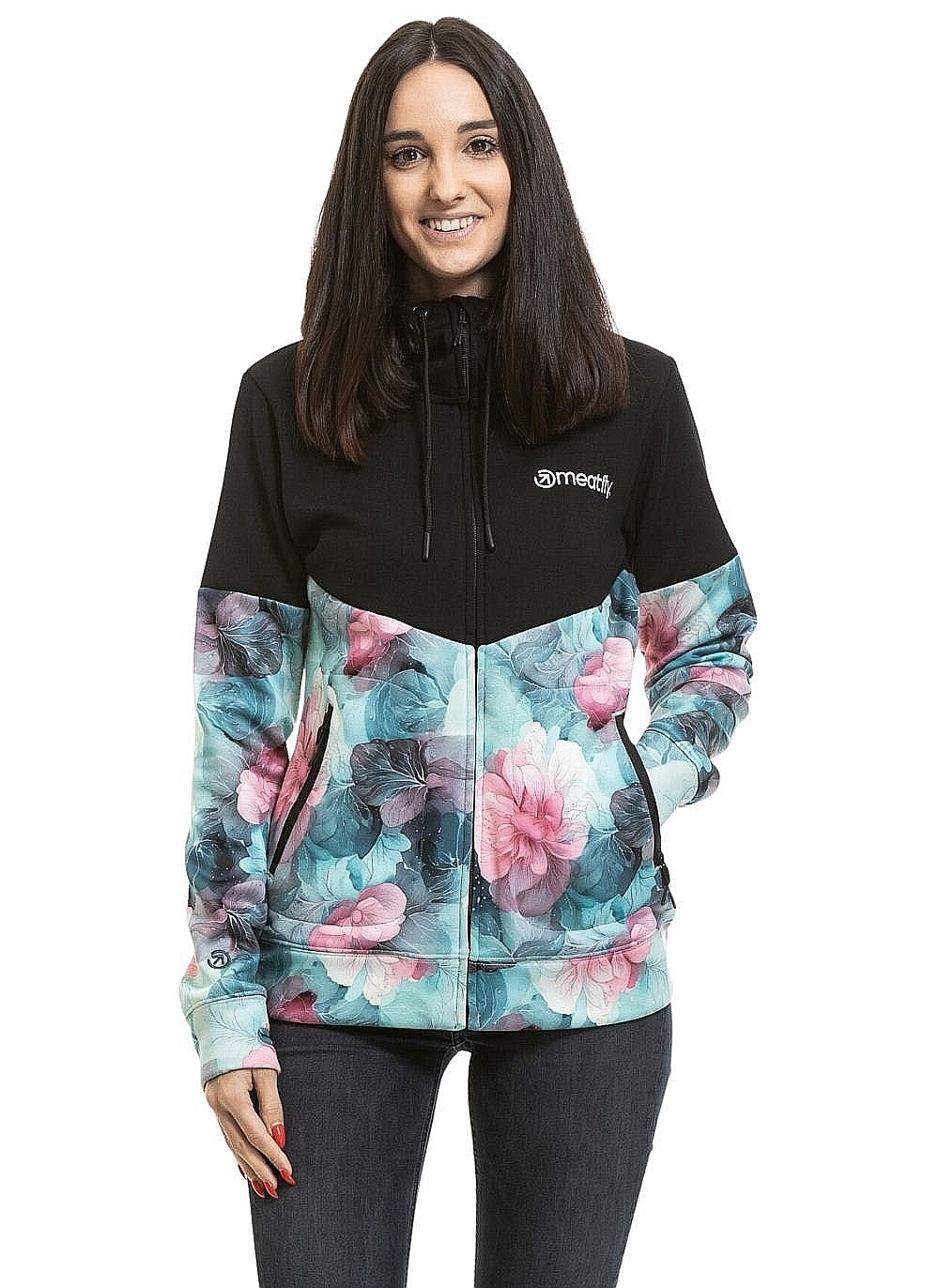 mikina Meatfly Omni Zip - Black/Flower