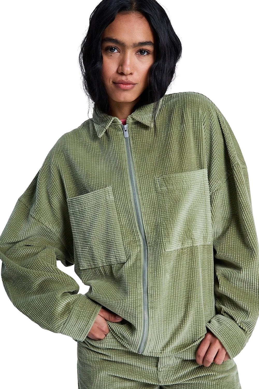 bunda Roxy Chilled Out Washed Cord - GLD0/Oil Green