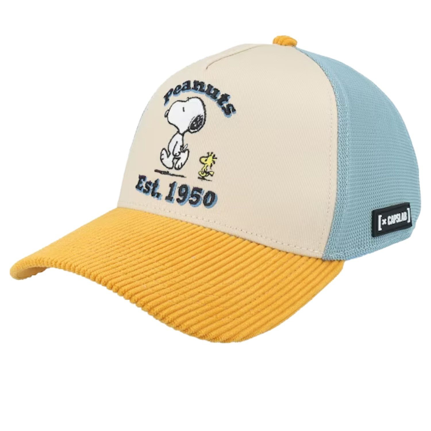 kšiltovka Capslab Peanuts Premium Trucker - Snoopy/Yellow/Biege/Light Blue