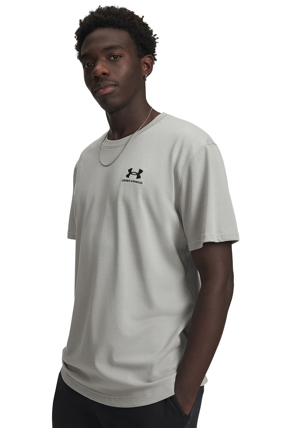 koszulka Under Armour Logo Embroidered Heavyweight - Titanium/Black - men´s