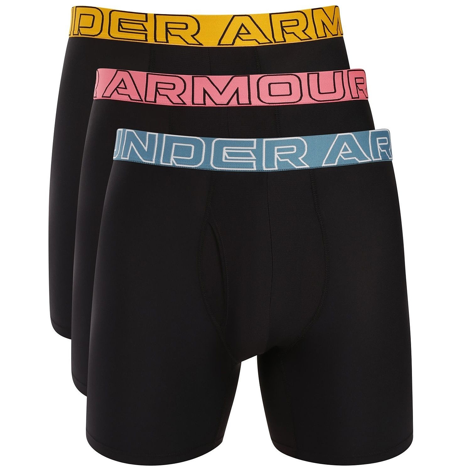 trenírky Under Armour Perf Tech 6in 3 Pack - Black/Blue/Yellow/Pink - men´s