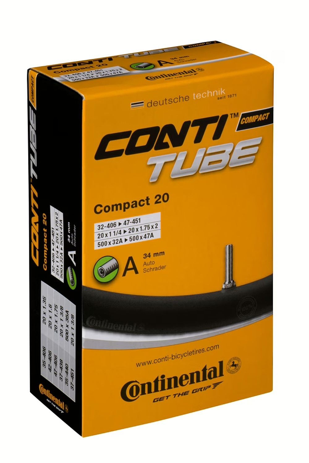 Schlauch Continental Compact 20"x1 1/4"-1.75" AV 34mm - 0181211/Black