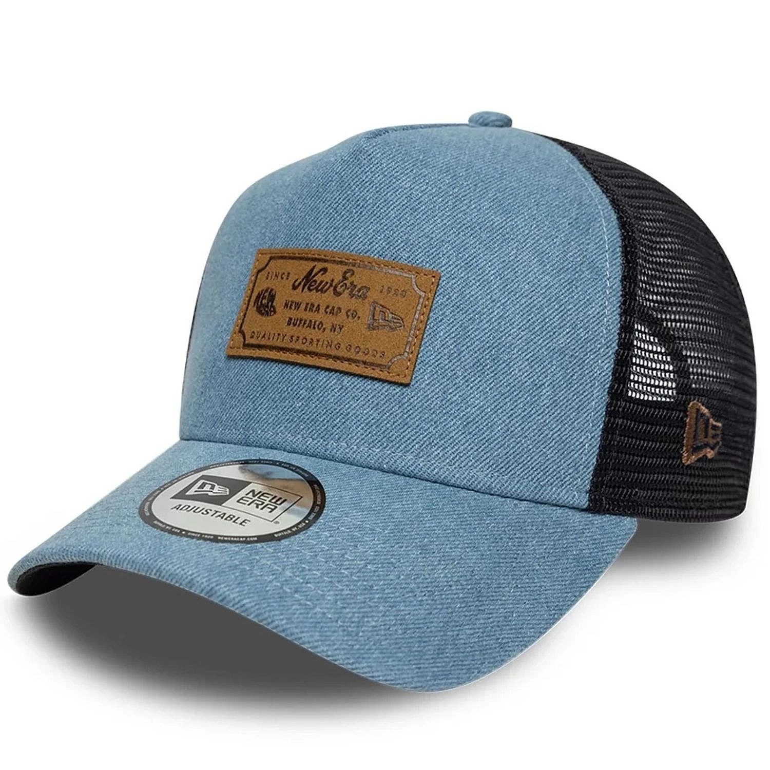 casquette New Era 9FO AF Denim Leather Patch Trucker Branded - Navy - men´s