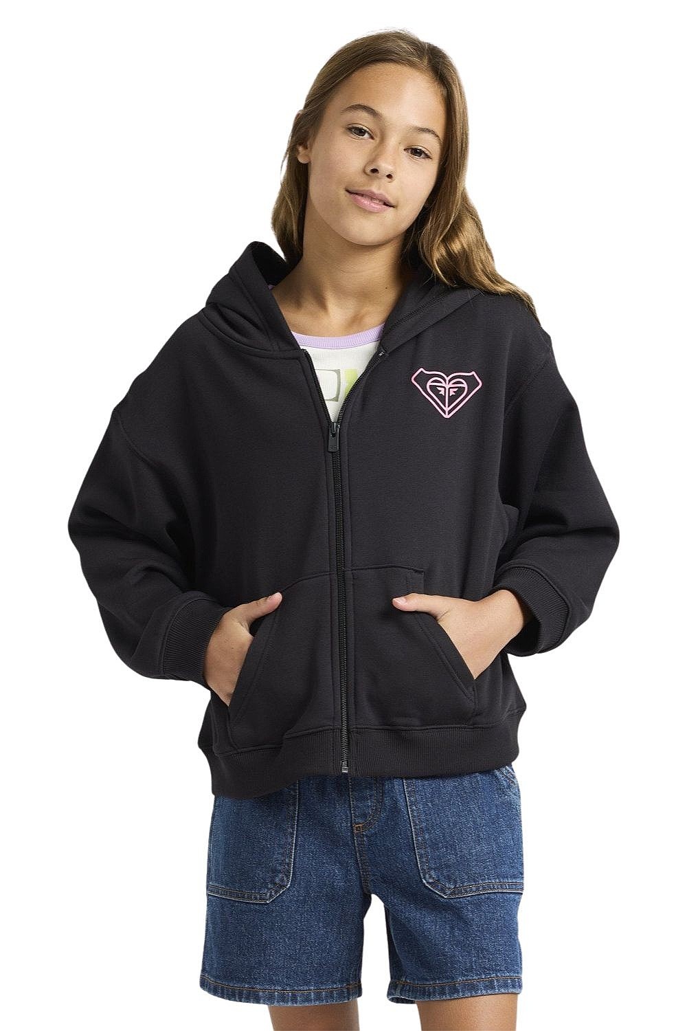 Sweatshirt Roxy Midnight Hike Bruhsed Rg Zip - KVJ0/Anthracite - girl´s