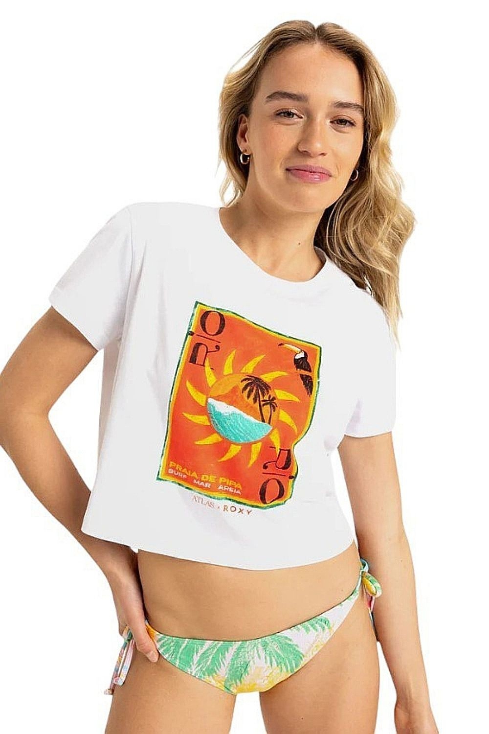 tričko Roxy Atlas Oceanregular Crop - WBB4/Bright White Rio - women´s