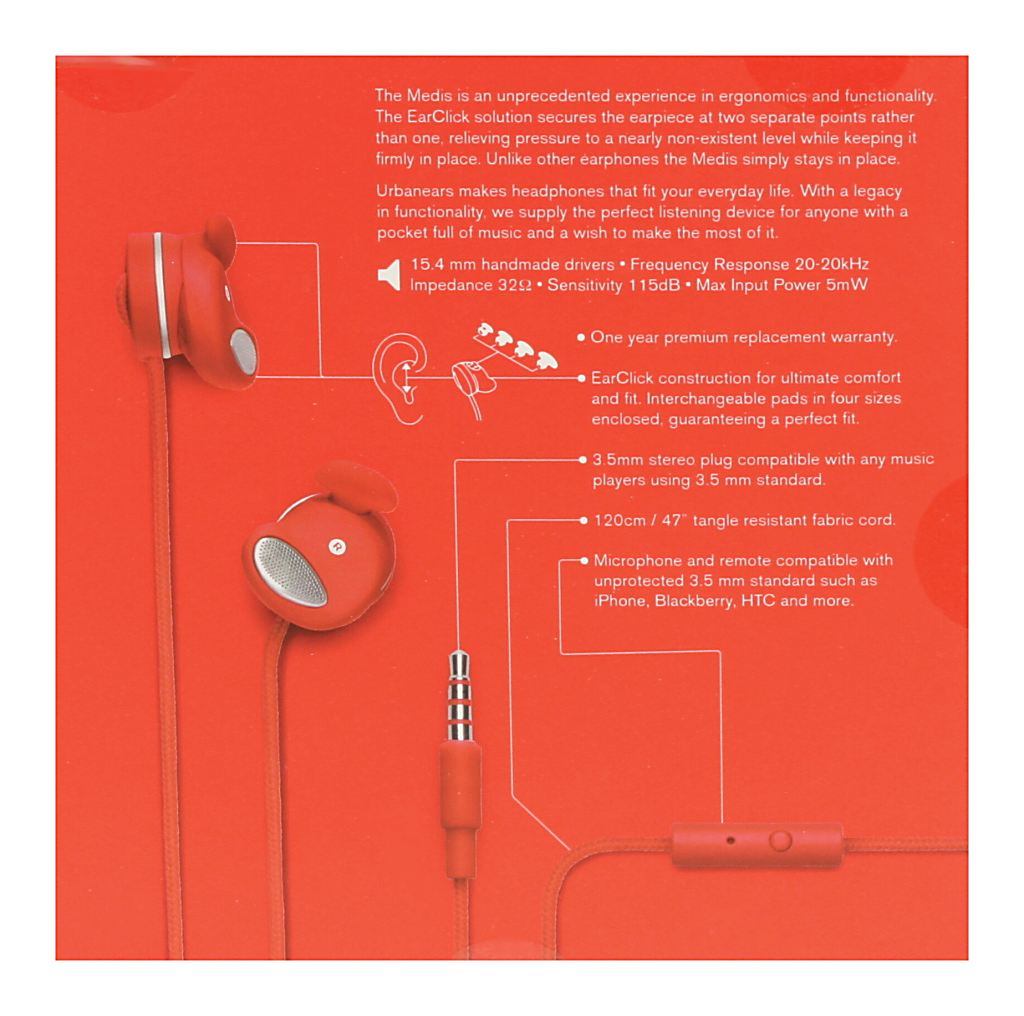 slúchadlá UrbanEars Medis - Tomato