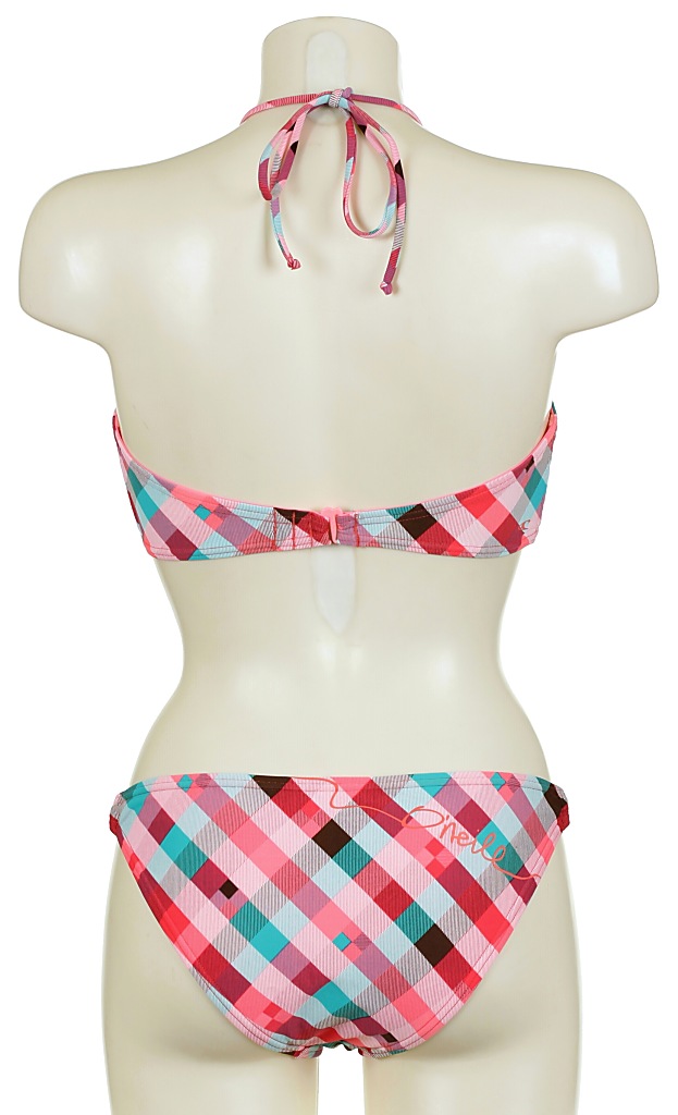 plavky O'neill Checkmaid Bandeau Bikini - Red Aop