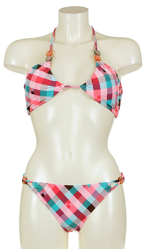 plavky O'neill Checkmaid Bandeau Bikini - Red Aop