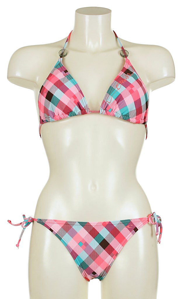 kąpielówki O'neill Checkmaid Triangle Bikini - Red Aop