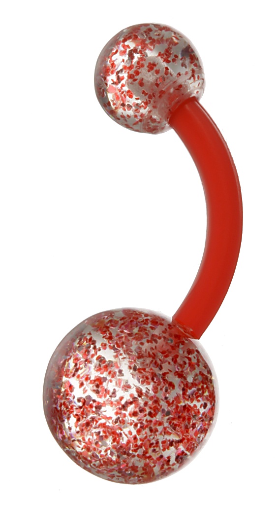 piercing Body Art 01NXL2-R - Glitter UV Balls/Red