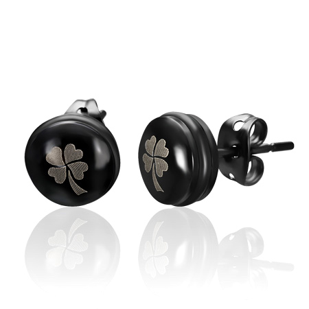 náušnice 316L JES110BA - Black/Silver Quatrefoil