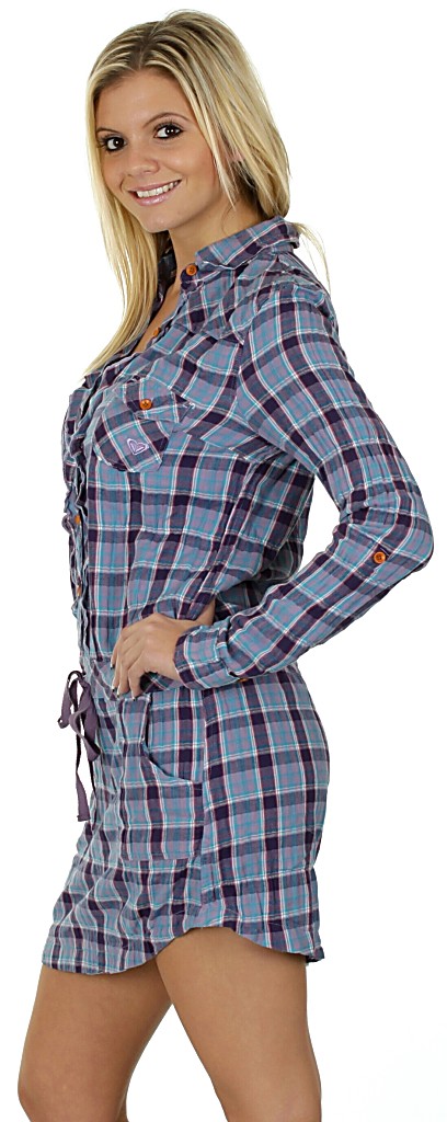 šaty Roxy Cordillera - Crinkle Plaid Plum