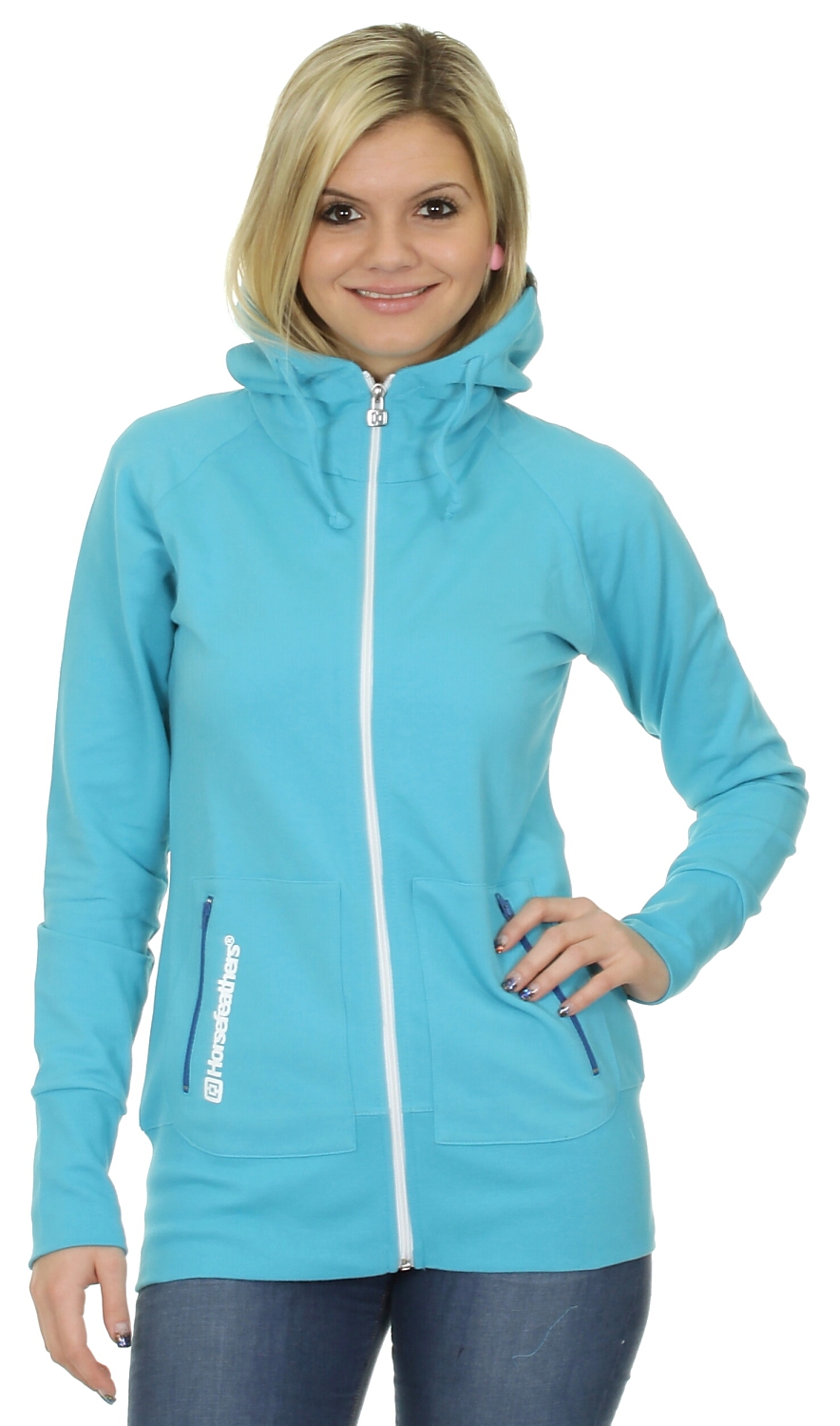 mikina Horsefeathers Sweep Zip - Cyan