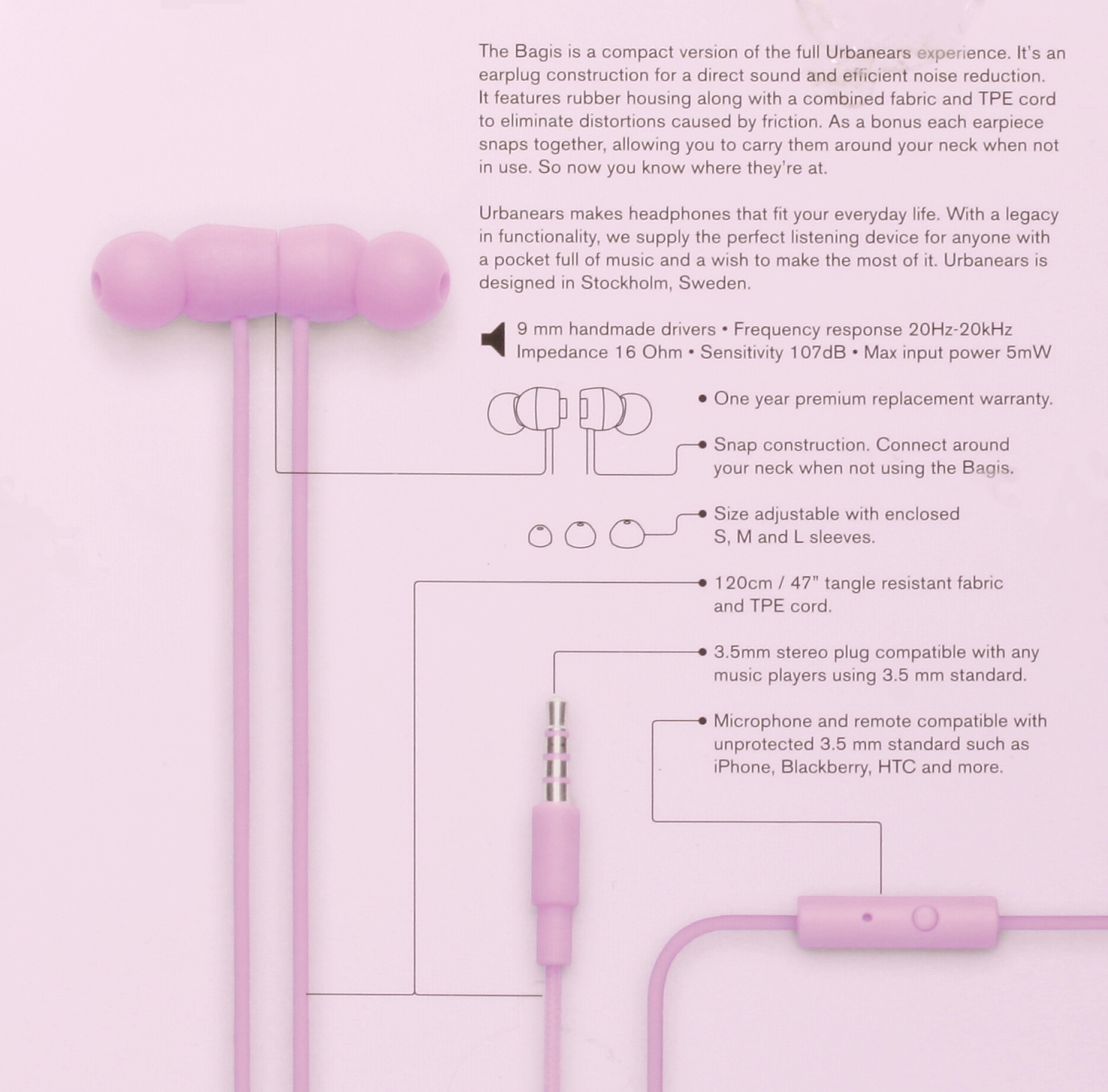 slúchadlá UrbanEars Bagis - Lavender
