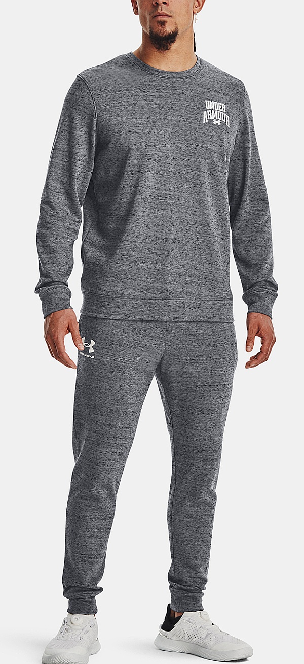 sweat-shirt Under Armour Rival Terry Graphic Crew - Pitch Gray Full Heather/White - men´s