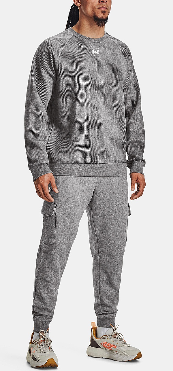sweat-shirt Under Armour Rival Fleece Printed Crew - Castlerock Light Heather/White - men´s
