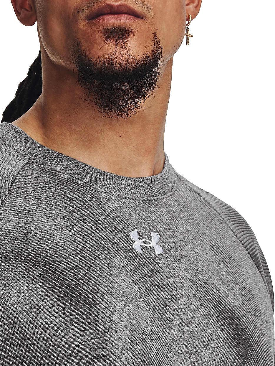 sweat-shirt Under Armour Rival Fleece Printed Crew - Castlerock Light Heather/White - men´s