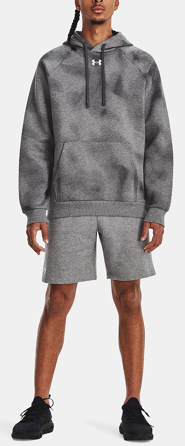 sweat-shirt Under Armour Rival Fleece Printed Hoodie - Castlerock Light Heather/White - men´s