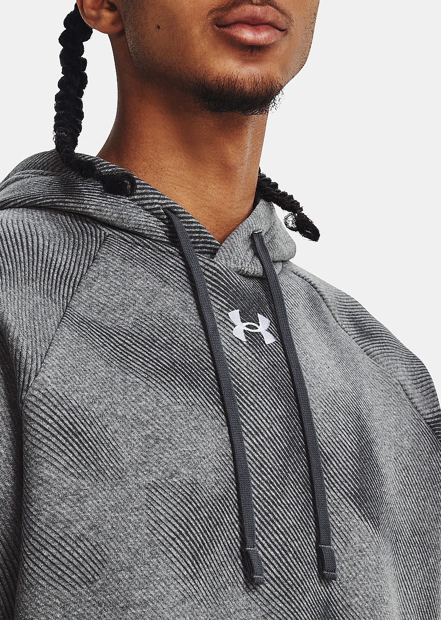 sweat-shirt Under Armour Rival Fleece Printed Hoodie - Castlerock Light Heather/White - men´s
