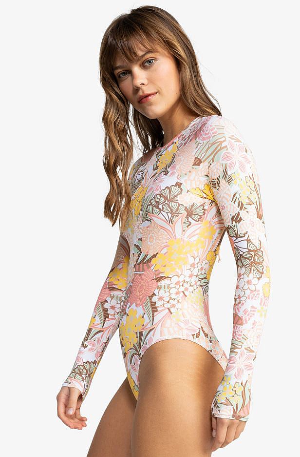swimsuit Roxy Playa Paradise Onesie Back Zip LS - WBK6/White Viva La Vida - women´s