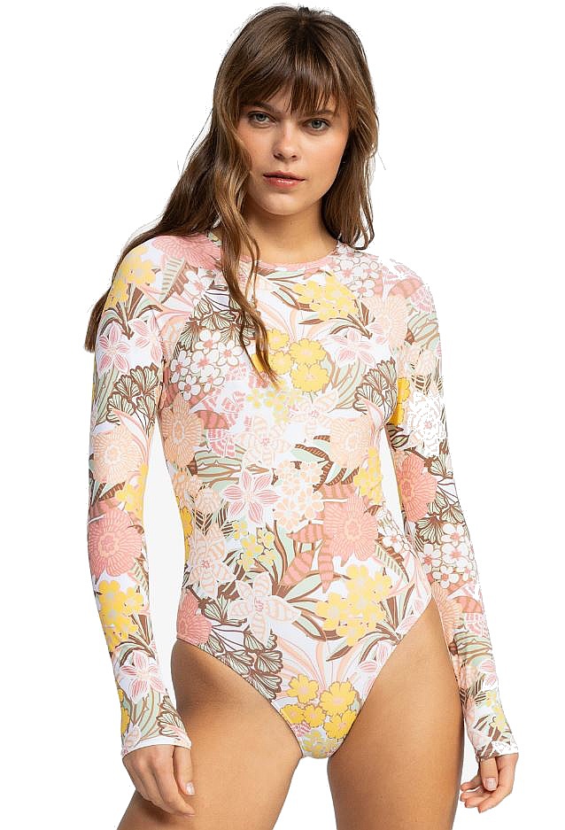 swimsuit Roxy Playa Paradise Onesie Back Zip LS - WBK6/White Viva La Vida - women´s