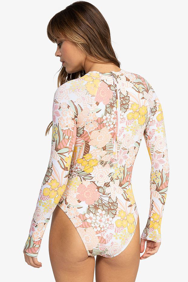 swimsuit Roxy Playa Paradise Onesie Back Zip LS - WBK6/White Viva La Vida - women´s