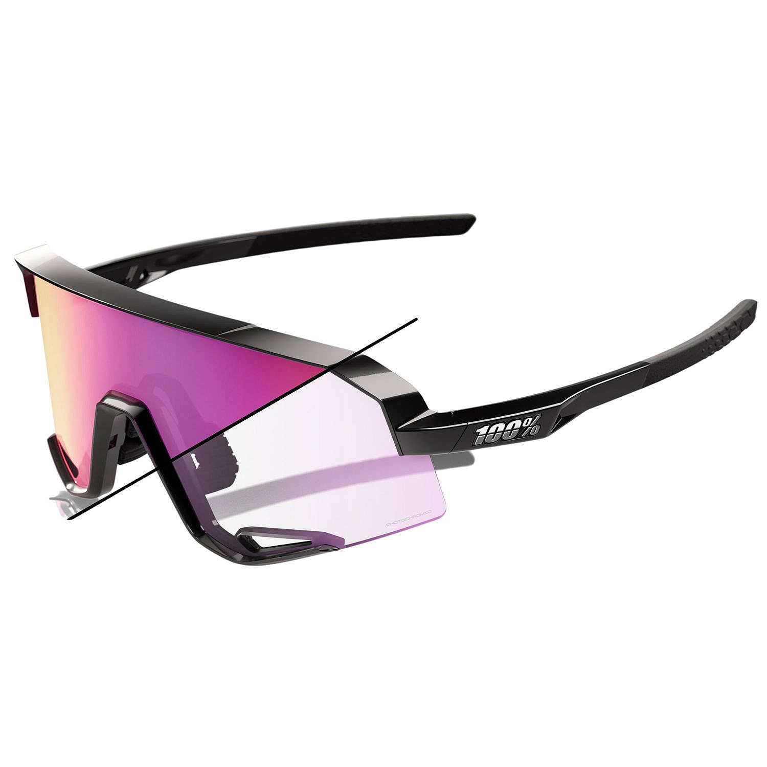 des lunettes 100% Slendale - Gloss Black/Photochromic Purple Mirror