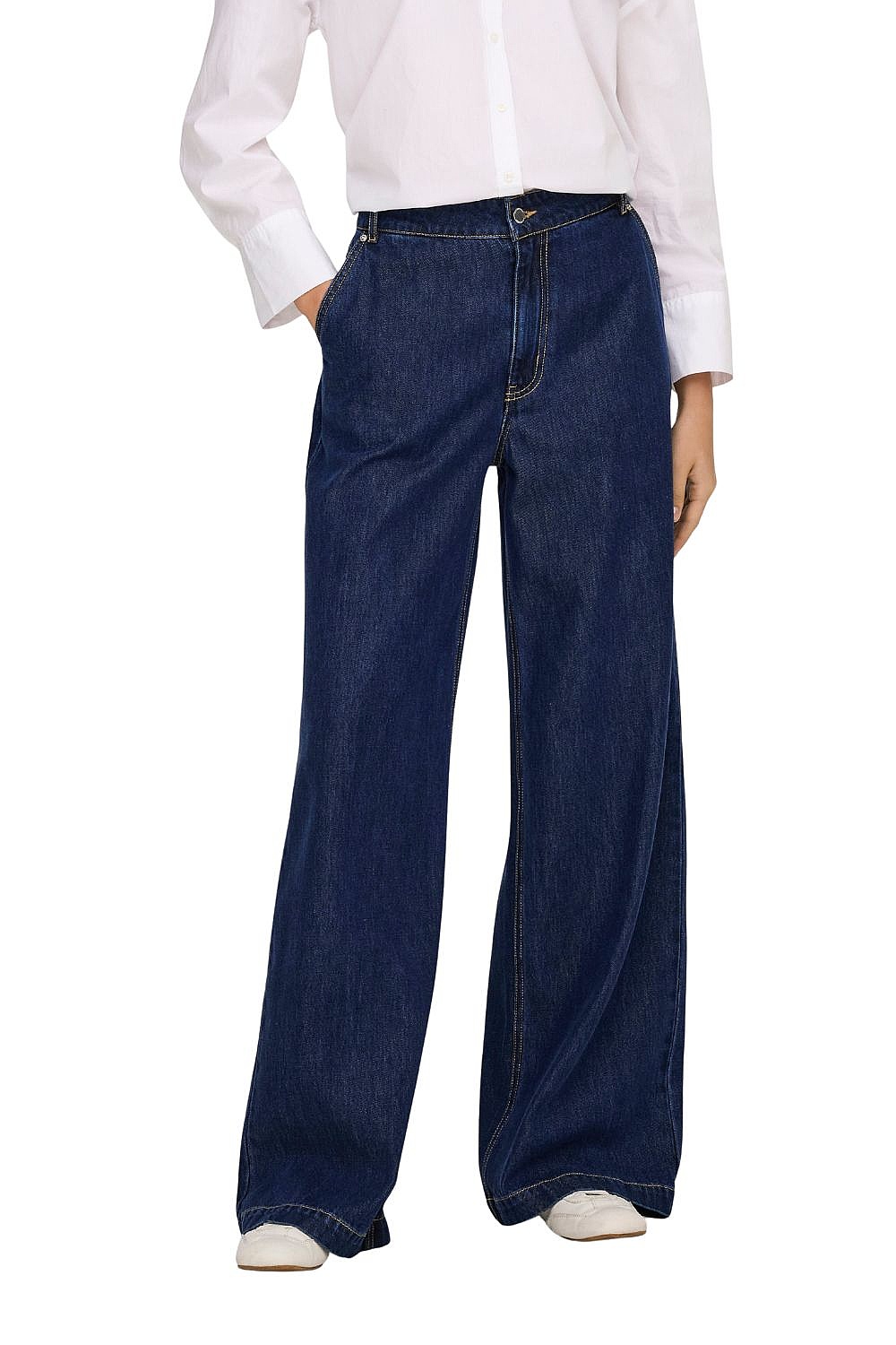 jeansy ONLY Ingrid Mid Waist Wide - Dark Blue Denim - women´s