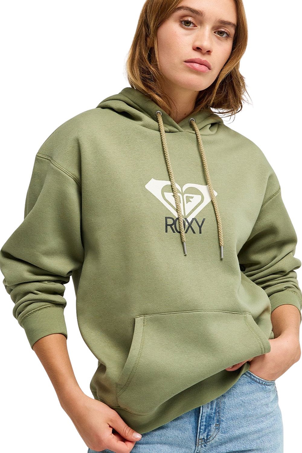 mikina Roxy Surf Stoked Hoodie Brushed Art - GLD0/Oil Green - women´s