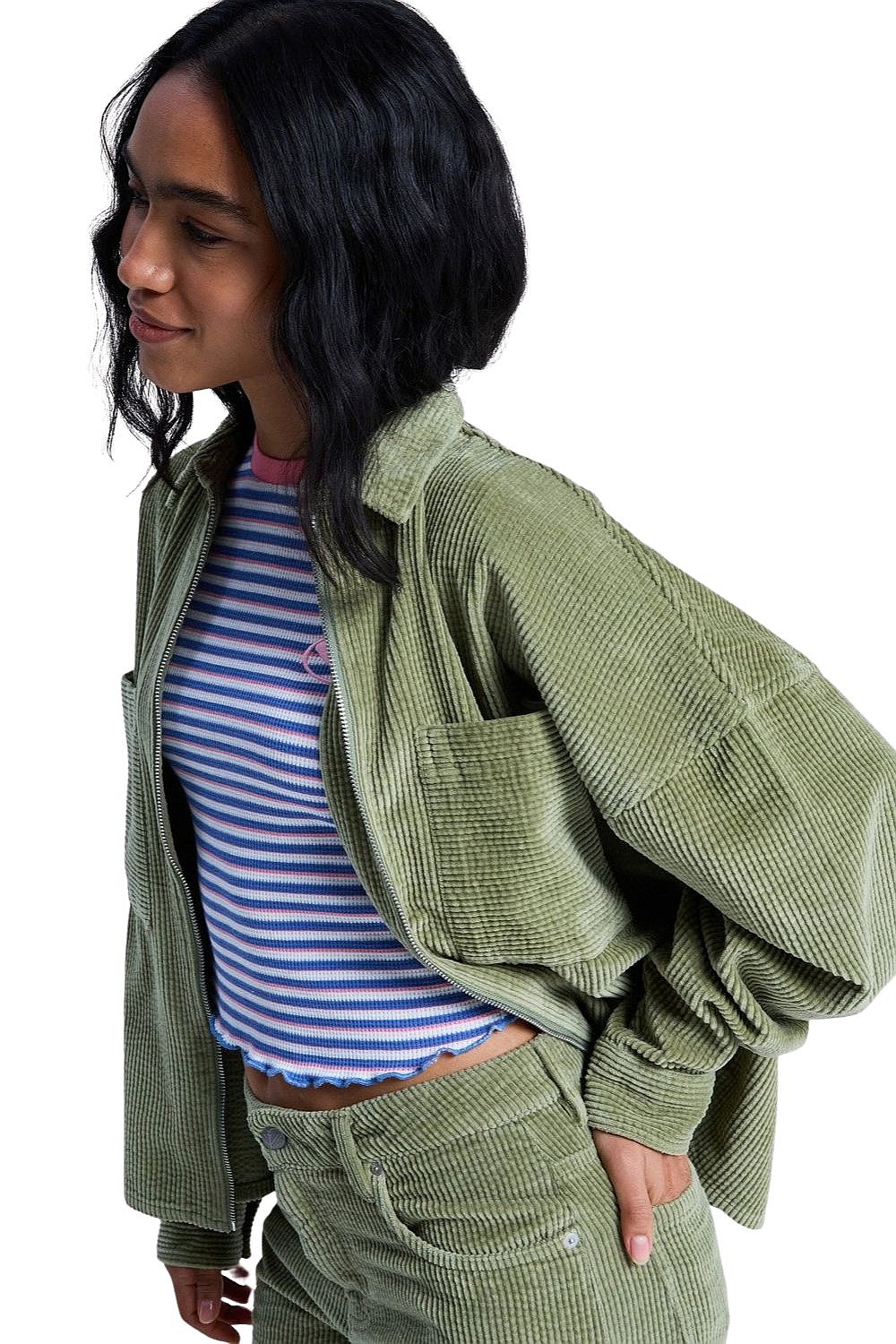 kurtka Roxy Chilled Out Washed Cord - GLD0/Oil Green - women´s