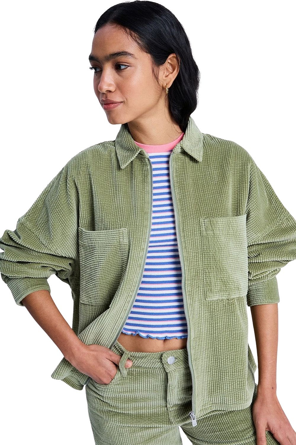 kurtka Roxy Chilled Out Washed Cord - GLD0/Oil Green - women´s
