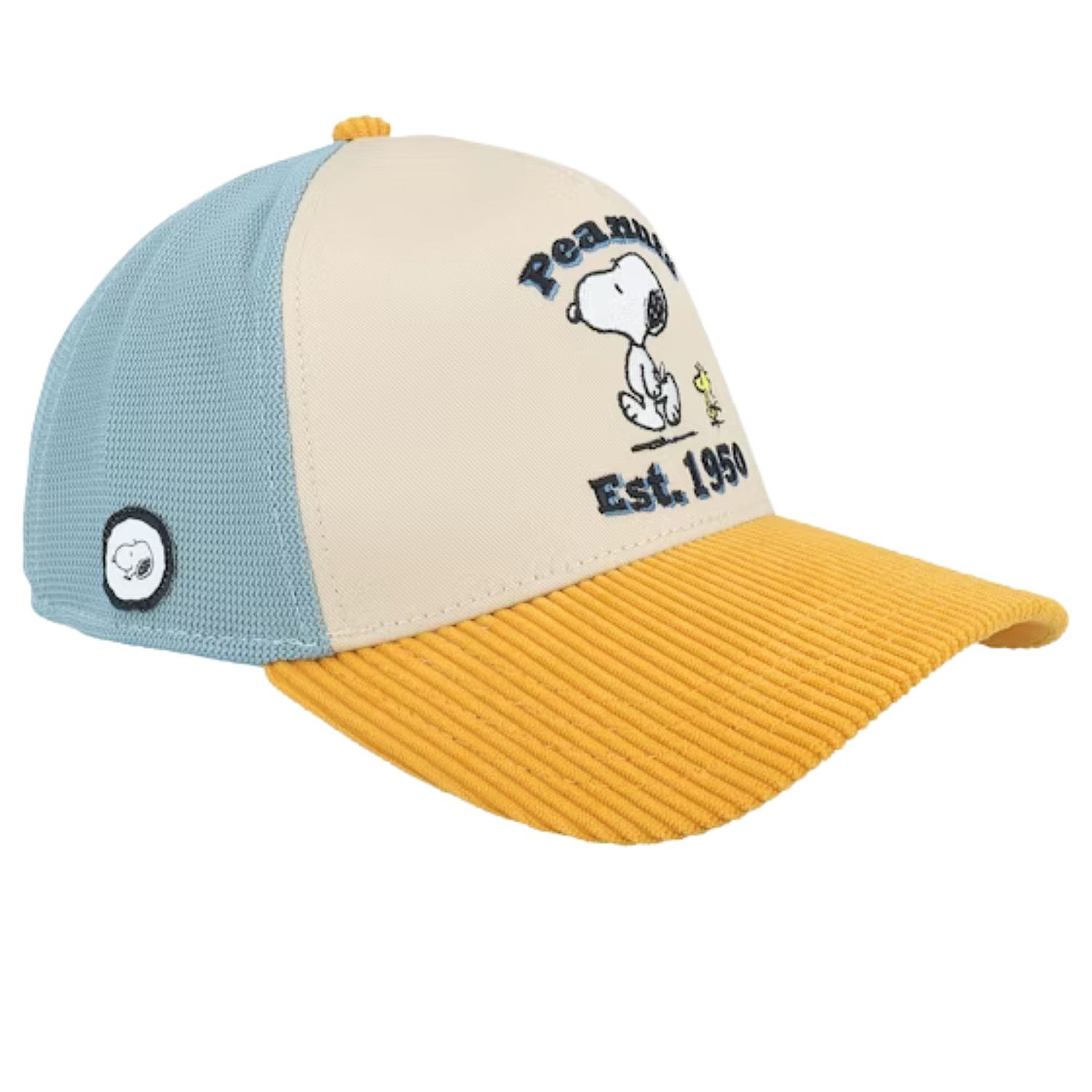 czapka z daszkiem Capslab Peanuts Premium Trucker - Snoopy/Yellow/Biege/Light Blue - men´s