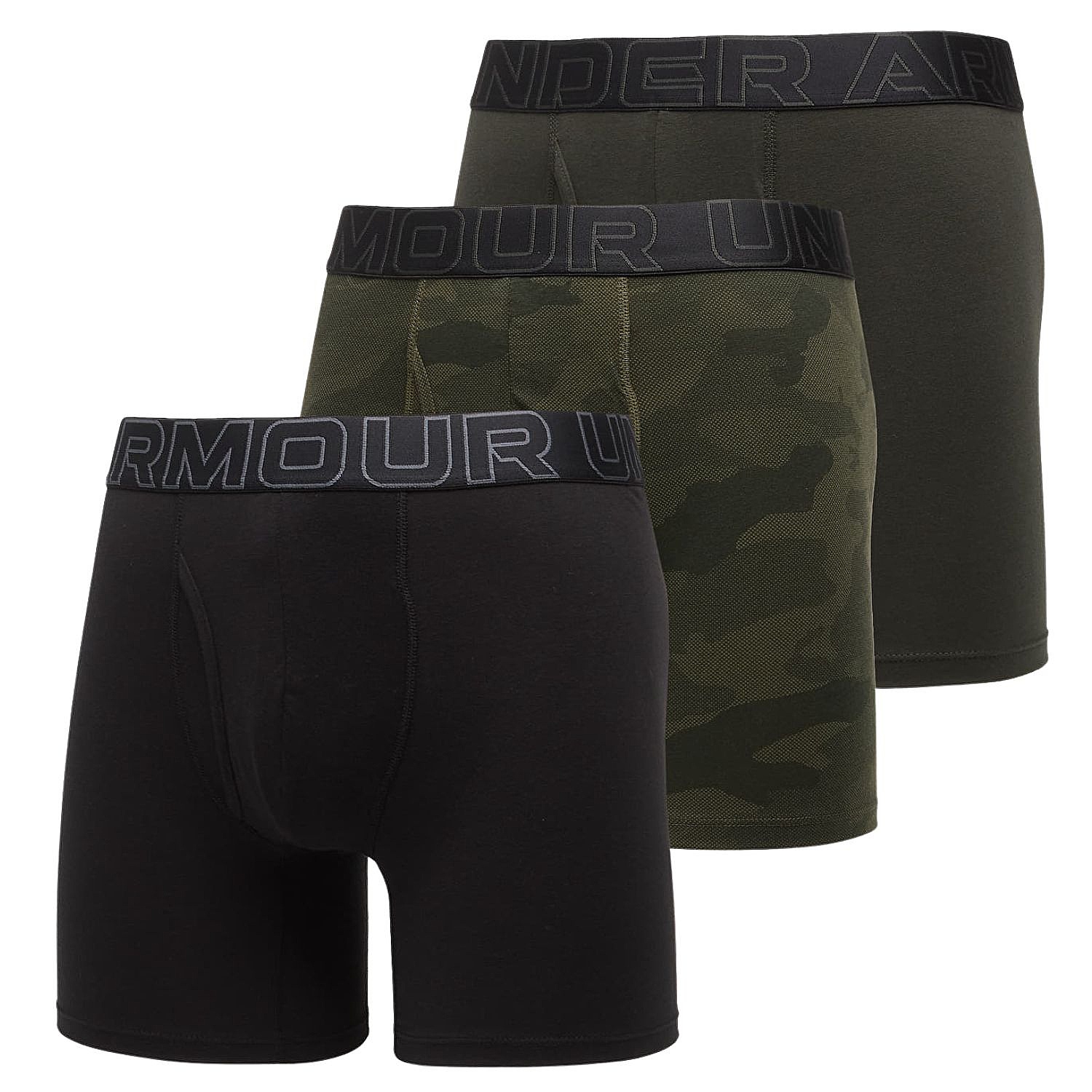 short Under Armour Perf Cotton Nov 6in 3 Pack - Baroque Green/Marine OD Green/Black - men´s