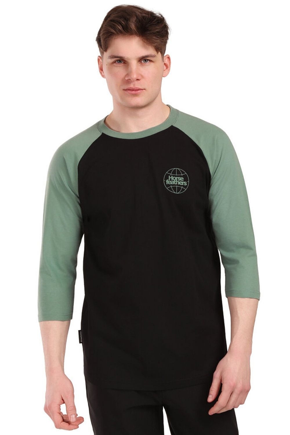 tričko Horsefeathers Global Raglan - Black/Iceberg Green - men´s
