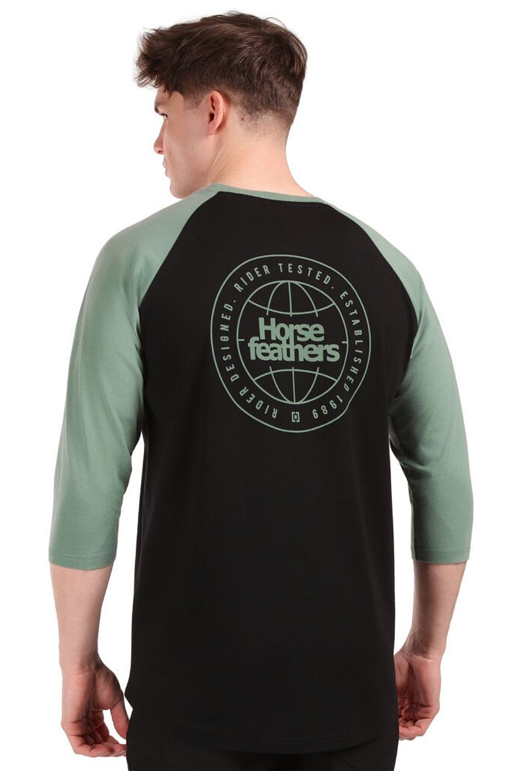 tričko Horsefeathers Global Raglan - Black/Iceberg Green - men´s