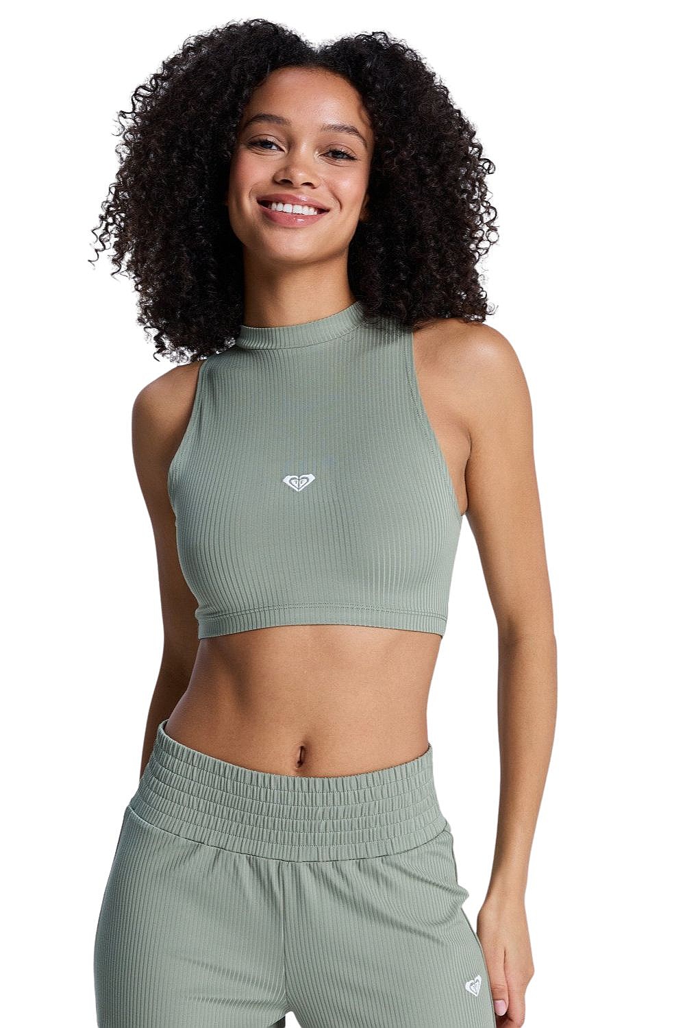 podkoszulek Roxy Rise & Vibe Rib Mock Neck - GLD0/Oil Green - women´s